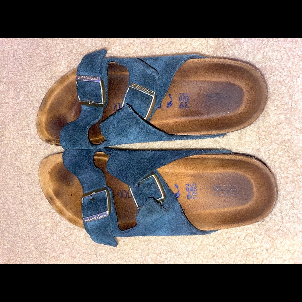 Birkenstock Arizona Blue Suede Sandals size 39